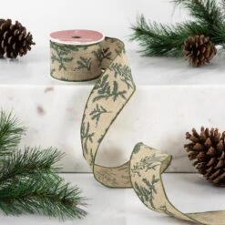 Northlight Brown With Green Leaves Wired Craft Ribbon 2.5" X 10 Yards 11 Northlight Brown With Green Leaves Wired Craft Ribbon 2.5" X 10 Yards -Northlight 2306267878764135648