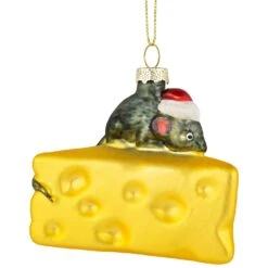 Northlight 3.25" Mouse With Cheese Glass Christmas Ornament Gray -Northlight 2306267879157351648