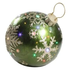 Northlight LED Lighted Commercial Grade Christmas Ball Ornament Decoration With Snowflakes - 18" - Green -Northlight 2306304789156467360