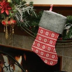 Northlight 19" Festive Red, White And Grey Poinsettia Style Snowflake Motif Sweater Knit Christmas Stocking -Northlight 2306304790591693472