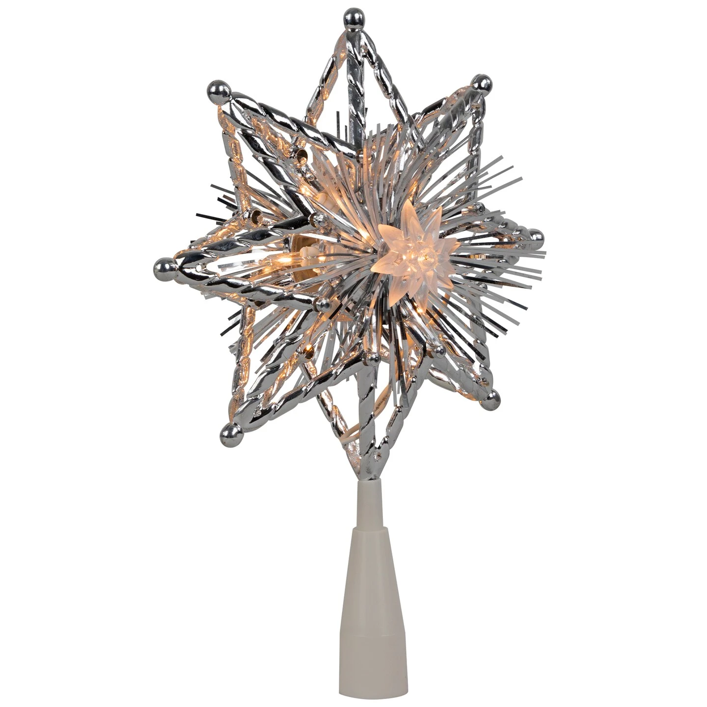 Northlight 8" Lighted Silver Tinsel Star Christmas Tree Topper - Clear Lights, White Wire 7 Northlight 8" Lighted Silver Tinsel Star Christmas Tree Topper - Clear Lights, White Wire - Image 5