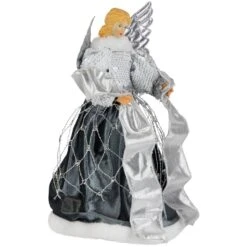 Northlight Sequined Angel With Wings Christmas Tree Topper Unlit - 12" Gray -Northlight 2306315552500368608