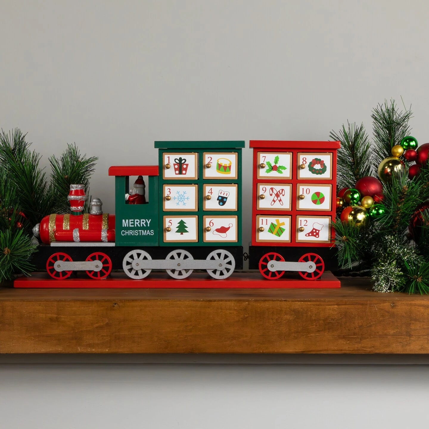 Northlight 16.5" Locomotive Train Wooden Christmas Advent Calendar Red 5 Northlight 16.5" Locomotive Train Wooden Christmas Advent Calendar Red - Image 3