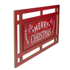 Northlight Carved "Merry Christmas " Wooden Rectangular Wall Sign - 24” - Red And White -Northlight 2306315553779631328