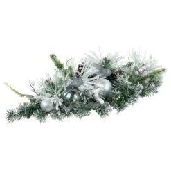 Northlight Flocked Pine Triple Candle Holder With Iridescent Christmas Ornaments - 30" White -Northlight 2306315553834157280