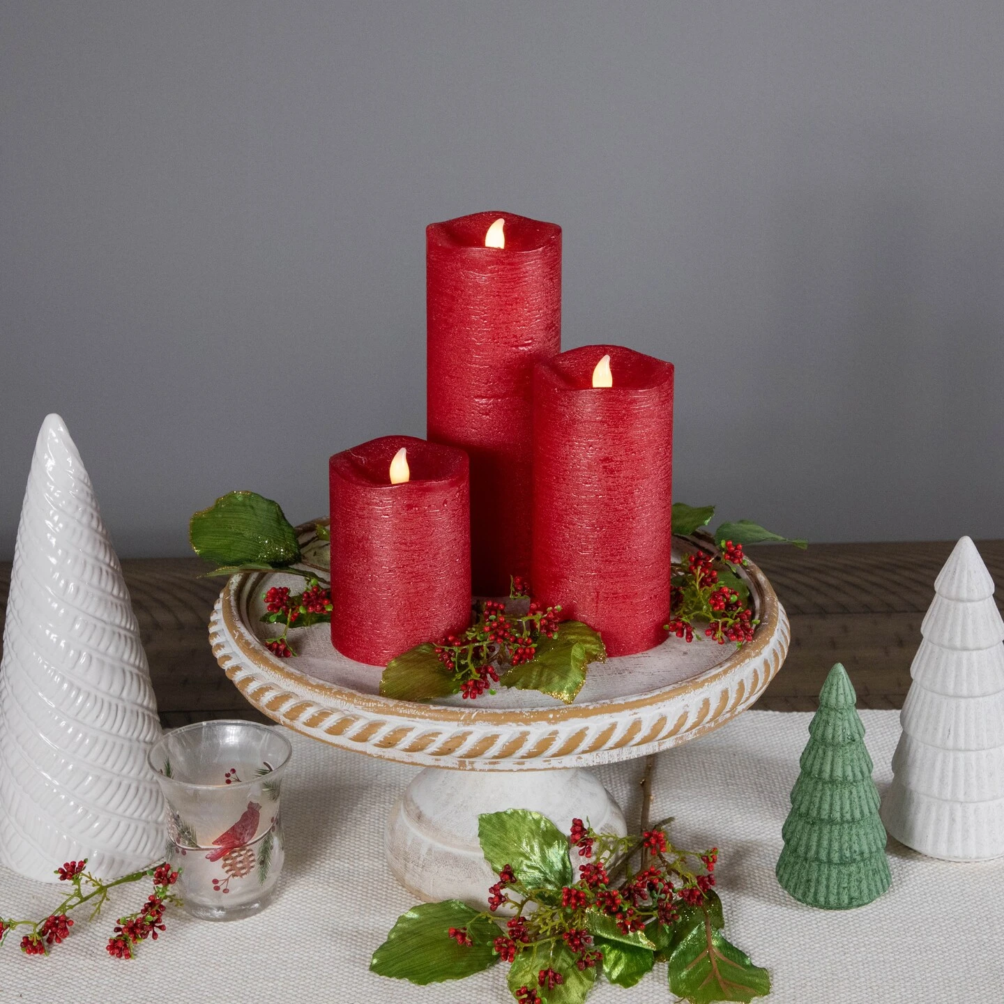 Northlight LED Flickering Flameless Textured Wax Pillar Candles - 8" - Red - Set Of 3 5 Northlight LED Flickering Flameless Textured Wax Pillar Candles - 8" - Red - Set Of 3 - Image 3