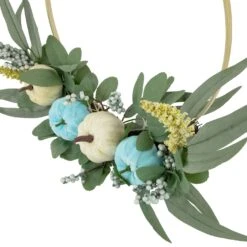 Northlight Blue Pumpkins And Foliage Fall Harvest Artificial Half Wreath, 20-Inch -Northlight 2306315554018706656