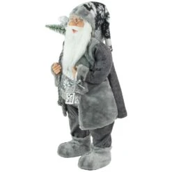 Northlight 24" Gray And White Santa Claus With Lantern Christmas Figure -Northlight 2306315554214790368