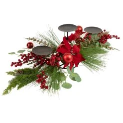 Northlight Poinsettia And Berries Christmas Tripe Pillar Candle Holder - 32" Green 13 Northlight Poinsettia And Berries Christmas Tripe Pillar Candle Holder - 32" Green -Northlight 2306315681719237600