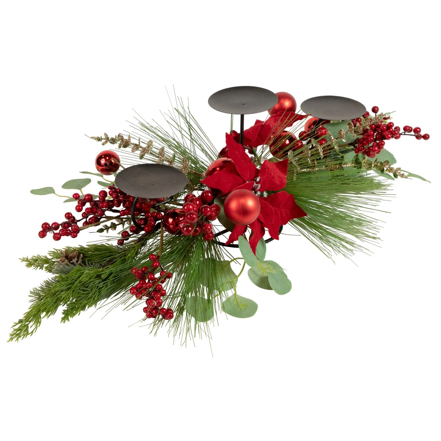 Northlight Poinsettia And Berries Christmas Tripe Pillar Candle Holder - 32" Green 7 Northlight Poinsettia And Berries Christmas Tripe Pillar Candle Holder - 32" Green - Image 5