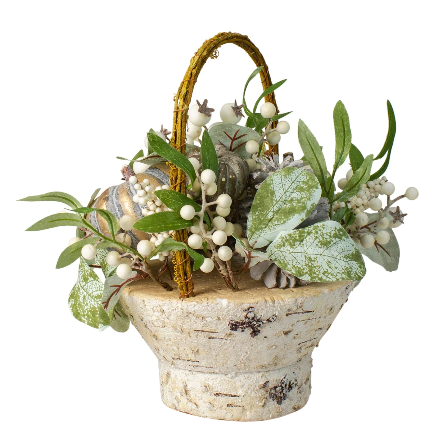 Northlight Gourds And Berries With Foliage In Fall Harvest Artificial Birch Basket - 13" Green 6 Northlight Gourds And Berries With Foliage In Fall Harvest Artificial Birch Basket - 13" Green - Image 4