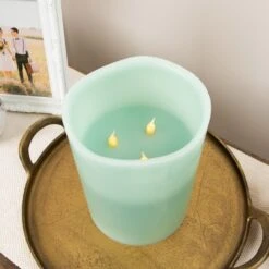 Northlight Flameless LED Lighted 3-Wick Flickering Wax Pillar Candle - 8" - Sage Green -Northlight 2306335781762478256