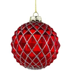 Northlight Glittered Glass Christmas Ball Ornament - 3.25" - Red And Silver -Northlight 2306337279841878112