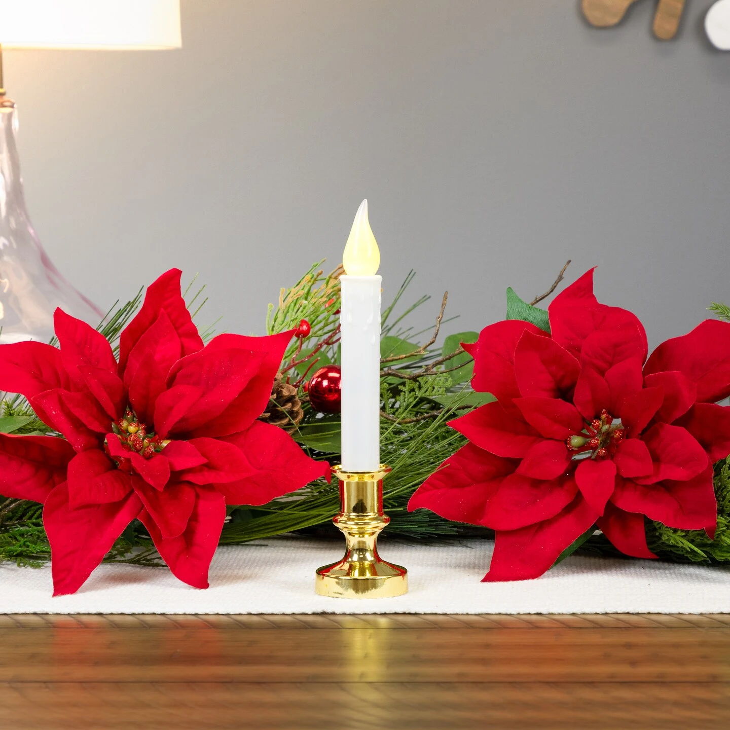 Northlight Flickering LED Window Candle With Timer - 8.5" - White And Brass 7 Northlight Flickering LED Window Candle With Timer - 8.5" - White And Brass - Image 5