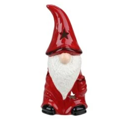 Northlight Ceramic Christmas Star Gnome Tealight Candle Holder - 9.75" - Red -Northlight 2306343817836356256 1