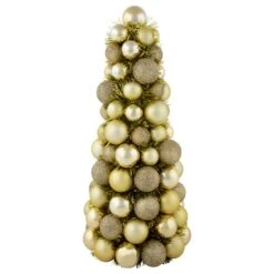 Northlight 3-Finish Shatterproof Ball Christmas Tree With Tinsel - 15.75" - Gold