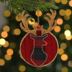 Northlight Cable Knit Plaid Reindeer Christmas Ornament - 6" - Red -Northlight 2306343818457113248 2