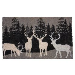 Northlight Natural Coir Rectangular Forest Reindeer Christmas Doormat 18" X 30" Black