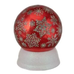 Northlight LED Lighted Shiny Snowflake Water Globe Decoration - 6.5" - Red - Warm White