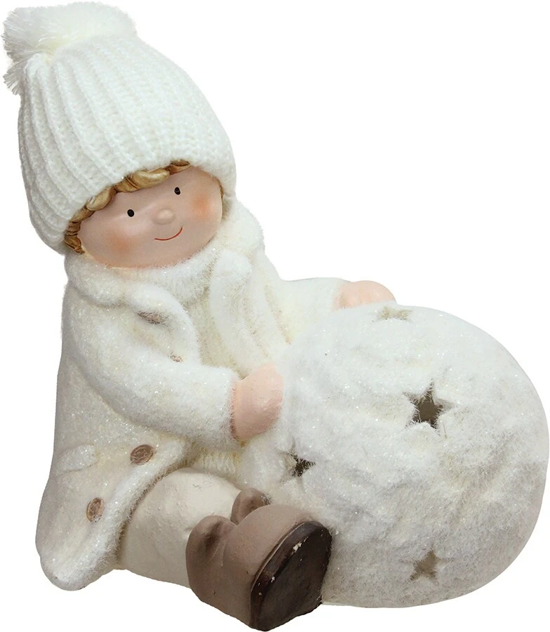 Northlight Christmas Snowball With Sitting Boy Tealight Candle Holder - 12.5" - White 7 Northlight Christmas Snowball With Sitting Boy Tealight Candle Holder - 12.5" - White - Image 5