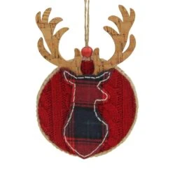 Northlight Cable Knit Plaid Reindeer Christmas Ornament - 6" - Red -Northlight 2306343818993984160