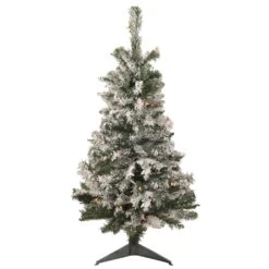 Northlight 3' Pre-Lit Medium Flocked Artificial Christmas Tree - Multi-Color Lights Green -Northlight 2306343819093729952 2