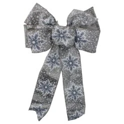 Northlight Snowflake 6-Loop Christmas Bow Decoration - 9" X 14" - Gray And White