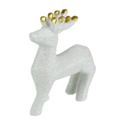 Northlight Iridescent Glitter Ceramic Reindeer Christmas Figure - 4.25"- White -Northlight 2306343819306459808