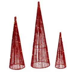 Northlight LED Lighted Glitter Cone Tree Outdoor Christmas Decorations - 23.5" - Set Of 3 Red
