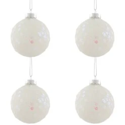 Northlight Frosted Sequined Christmas Ball Glass Ornaments - 2.75" (70mm) - White - 4ct -Northlight 2306354223797980880