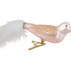 Northlight Glitter Winged Bird With Tail Clip-On Glass Christmas Ornament - 5.5" - Pink And Gold -Northlight 2306357945811485920