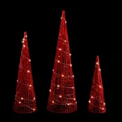 Northlight LED Lighted Glitter Cone Tree Outdoor Christmas Decorations - 23.5" - Set Of 3 Red 13 Northlight LED Lighted Glitter Cone Tree Outdoor Christmas Decorations - 23.5" - Set Of 3 Red -Northlight 2306357946046563552