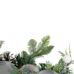 Northlight Pine And Berries Triple Candle Holder With Iridescent Christmas Ornaments - 32" Green -Northlight 2306357946151224544