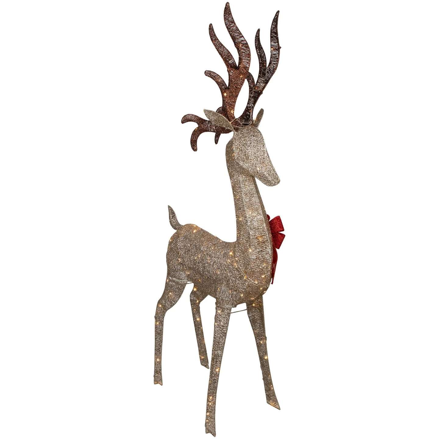 Northlight 74" LED Lighted Champagne Deer With Red Bow Outdoor Christmas Decoration Gold 9 Northlight 74" LED Lighted Champagne Deer With Red Bow Outdoor Christmas Decoration Gold - Image 7