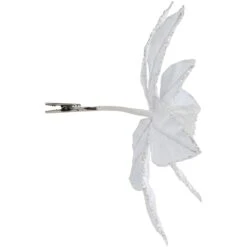 Northlight Glittered Poinsettia Christmas Floral Pick Clip-On Ornament - 10" - Snow White -Northlight 2306357947011056864