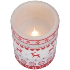 Northlight LED Flameless Flickering Nordic Reindeer Wax Pillar Christmas Candles - 6" - Set Of 3 White -Northlight 2306357947359380704