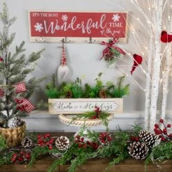 Northlight Rectangular Boxed Foliage "Home For The Holidays" Christmas Candle Holders - 13.75" Brown -Northlight 2306357947493598432