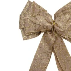 Northlight 48" X 10" Burlap And Gold Scroll 16 Loop Christmas Bow Decoration Brown -Northlight 2306357947677951200