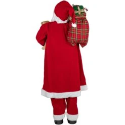 Northlight 5' Traditional Santa Claus With Teddy Bear And Gift Bag Standing Christmas Figure Red -Northlight 2306367283206702304