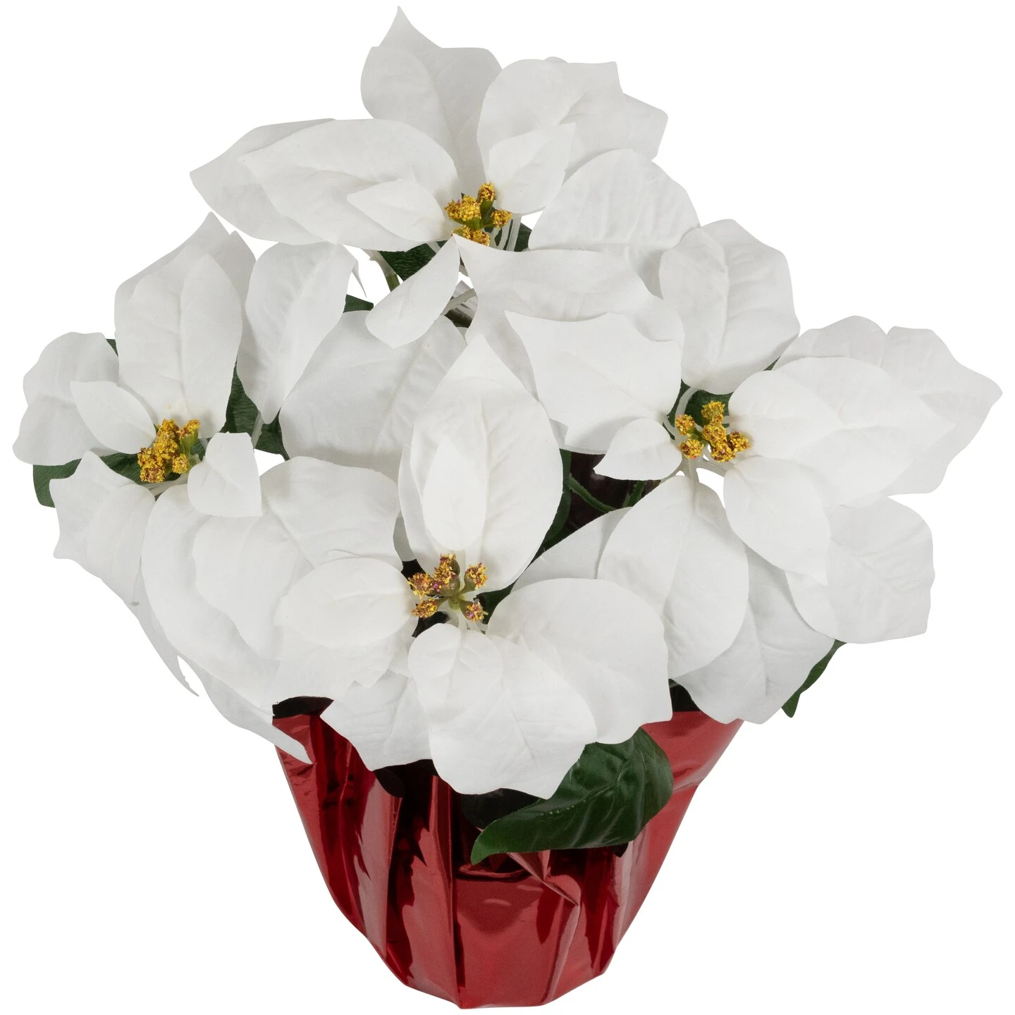 Northlight Artificial Christmas Poinsettia With Wrapped Base - 14.5" - White And Red 7 Northlight Artificial Christmas Poinsettia With Wrapped Base - 14.5" - White And Red - Image 5