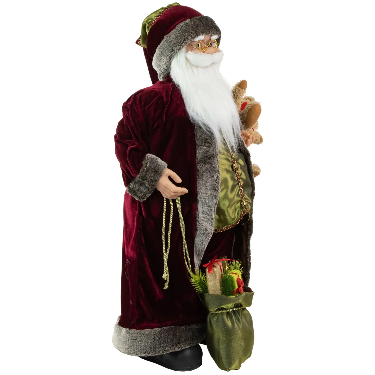 Northlight 32" Burgundy Santa Claus With Teddy Bear And Gift Bag Christmas Figure Red 6 Northlight 32" Burgundy Santa Claus With Teddy Bear And Gift Bag Christmas Figure Red - Image 4
