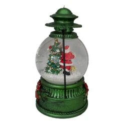 Northlight 8" Santa Claus And Kids By Christmas Tree Lantern Snow Globe Green -Northlight 2306386830716454112