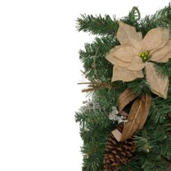 Northlight 28" Mixed Pine Berry And Poinsettia Artificial Christmas Teardrop Swag - Unlit Green -Northlight 2306386830906967264