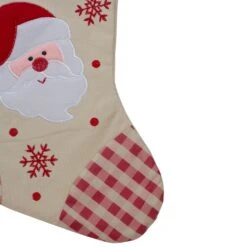 Northlight 16.5" Red And Ivory Embroidered Santa Claus Christmas Stocking With Gingham Cuff -Northlight 2306386830978598112