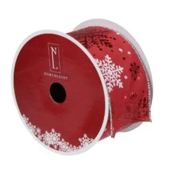 Northlight Metallic Red And White Snowflakes Wired Christmas Craft Ribbon 2.5" X 16 Yards -Northlight 2306386831452554464