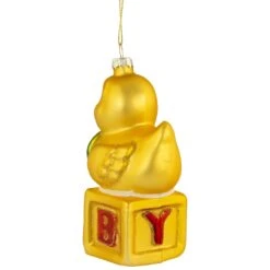 Northlight Ducky New Baby 2023 Glass Christmas Ornament - 5" Yellow -Northlight 2306386831497839840
