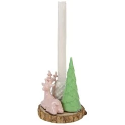 Northlight Reindeer With Tree And Pine Cone Christmas Taper Candle Holder - 6" Pink -Northlight 2306386831513568480