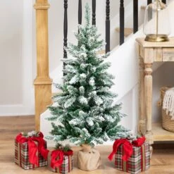 Northlight Frosted Pine Artificial Christmas Tree In Burlap Base - 3.5' - Unlit Green