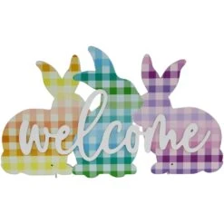 Northlight Gingham Bunnies Welcome Easter Wall Sign - 13.75" Multi
