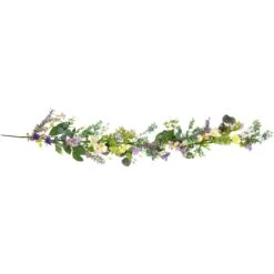 Northlight Daisy And Mixed Foliage Floral Spring Garland - 5' - Purple Green -Northlight 236058006184976